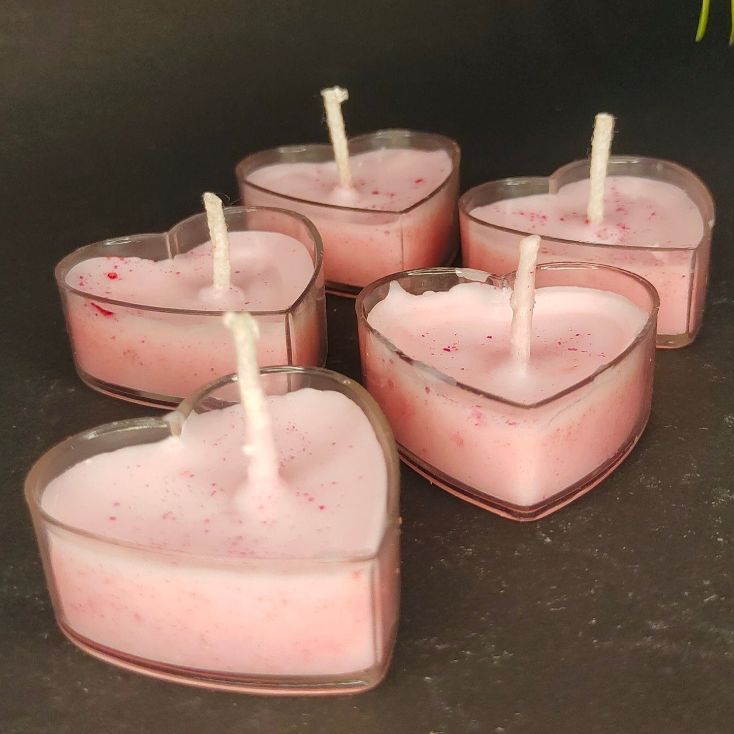 Pack of 5 Transparent Heart Aroma Candles in a lovely white-pinkish hue