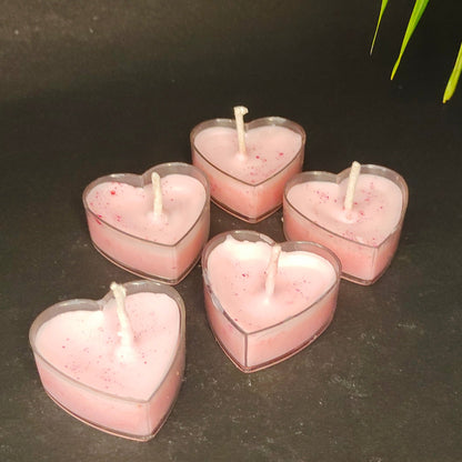 Pack of 5 Transparent Heart Aroma Candles in a lovely white-pinkish hue