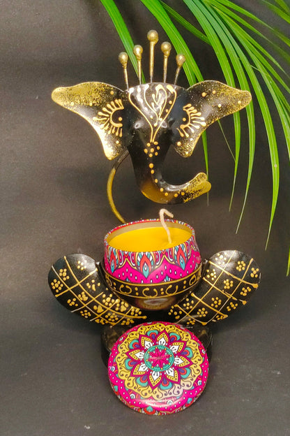 HandCraft Metal Ganesh Ji Home Decor With Scented Candles