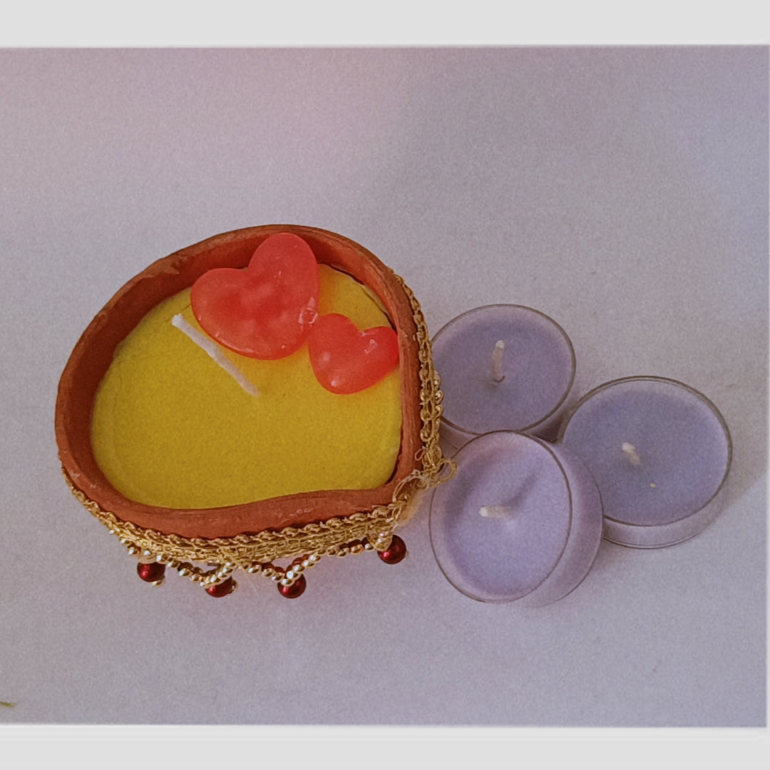 Hand Made Diya with 3 pair of circular Candles