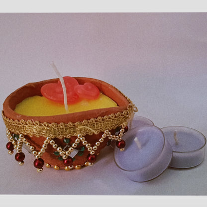 Hand Made Diya with 3 pair of circular Candles